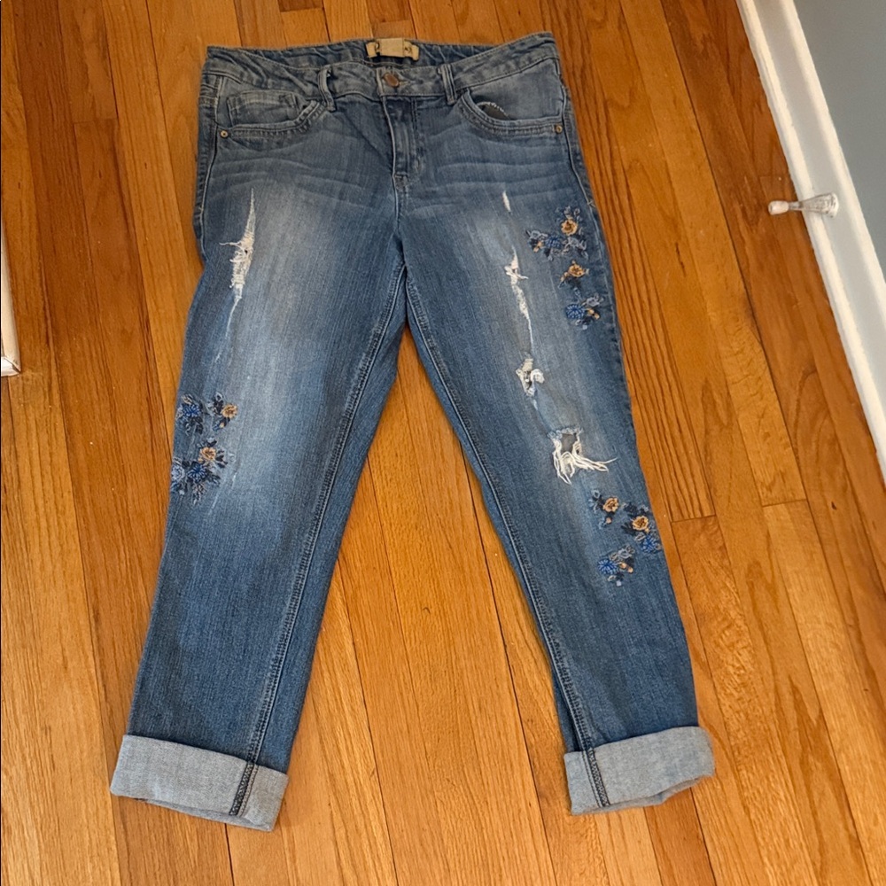 Democracy Blue Embroidered Boyfriend Jeans